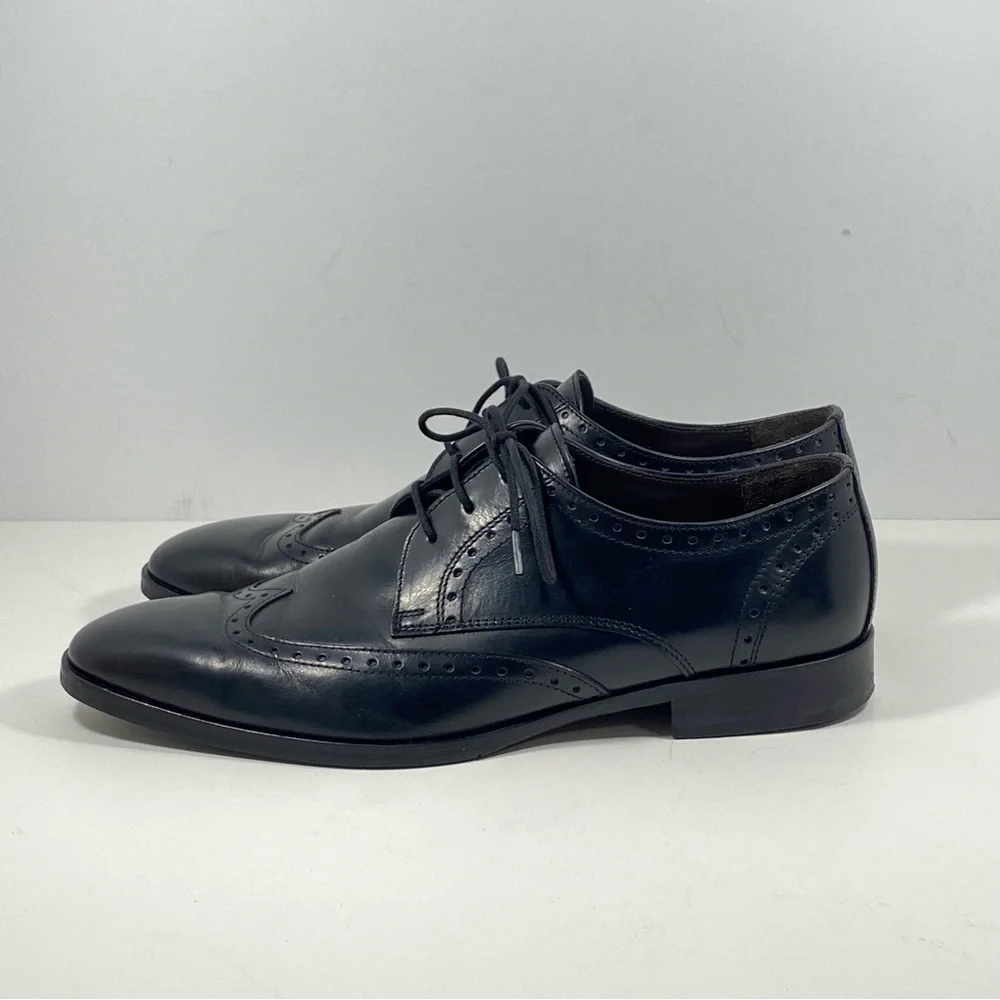 Bruno Magli Mens 9.5 M Cortez Leather Wingtip Oxfords Dress Shoes Black Lace - Picture 3 of 8